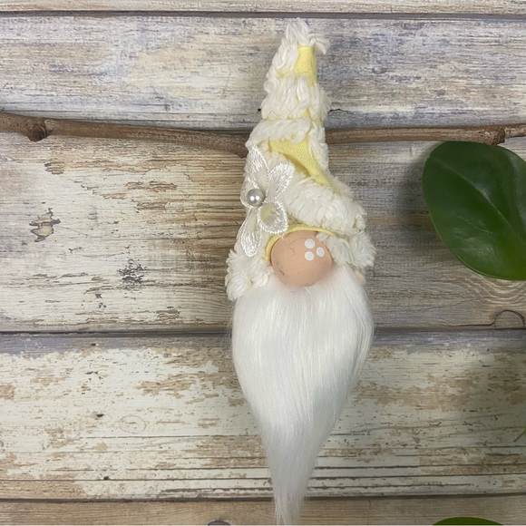 Hand Crafted Other - Vintage Yellow White Chenille Silver Plated Bent Spoon Gnome Ornament Faux Fur